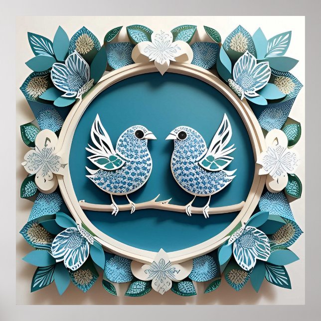 Poster Oiseaux Geai Bleu en Papier Artisanal (Devant)