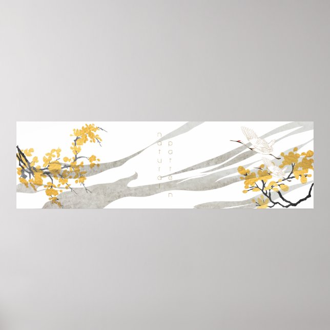 Poster oiseaux grues japonais (Devant)