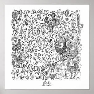 Poster Oiseaux Illustration noir et blanc