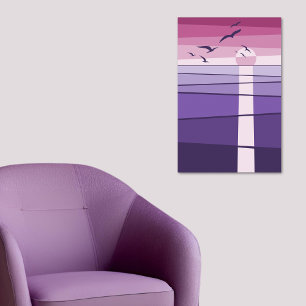 Poster Oiseaux marins rose violet au coucher du soleil Ar