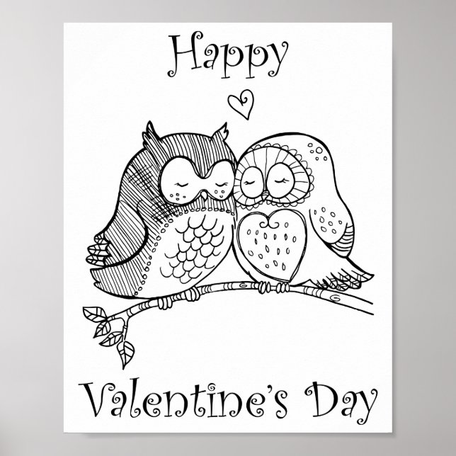 Poster Oiseaux mignons Aimer Chouette Couple Ligne Romanc (Devant)