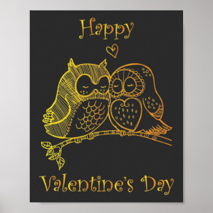 Poster Oiseaux mignons Amour Chouette Couple Ligne Romanc