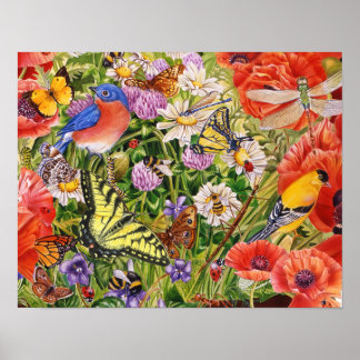 Poster Oiseaux, papillons et abeilles
