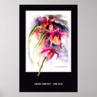 Poster oiseaux roses - orchidées