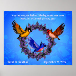Poster Oiseaux sur la couronne Cadeau Mariage personnalis