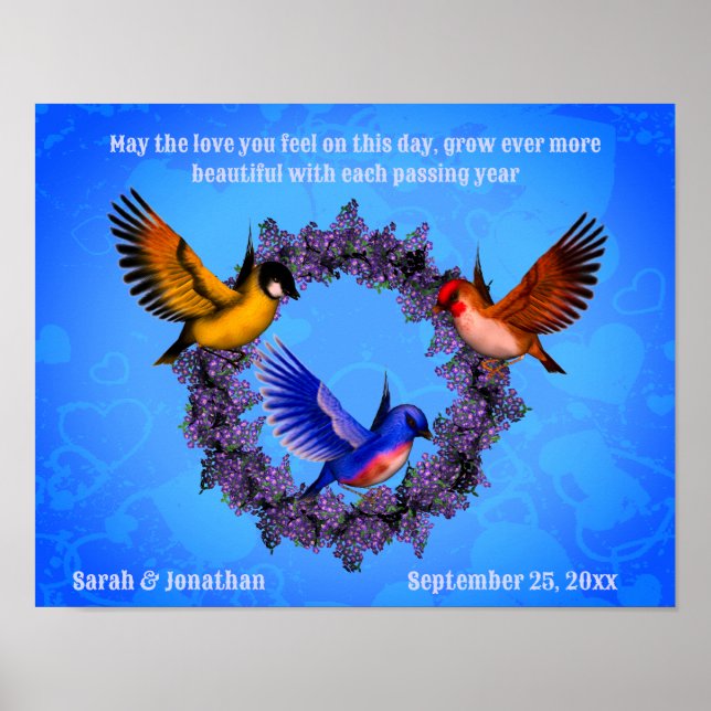 Poster Oiseaux sur la couronne Cadeau Mariage personnalis (Devant)