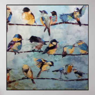 Poster Oiseaux sur la peinture à fil Imprimer