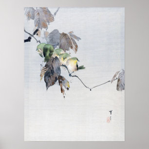 Poster Oiseaux verts sur une branche, Watanabe Seitei