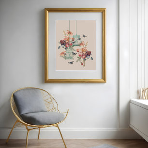 Poster Oiseaux vintages, papillons et fleurs Vintages