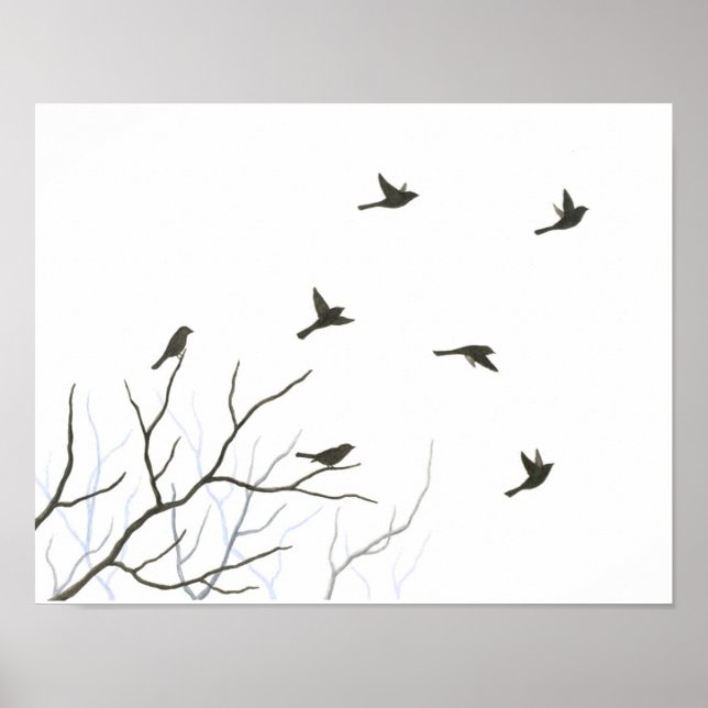 Poster Oiseaux volants Silhouette Art (Devant)