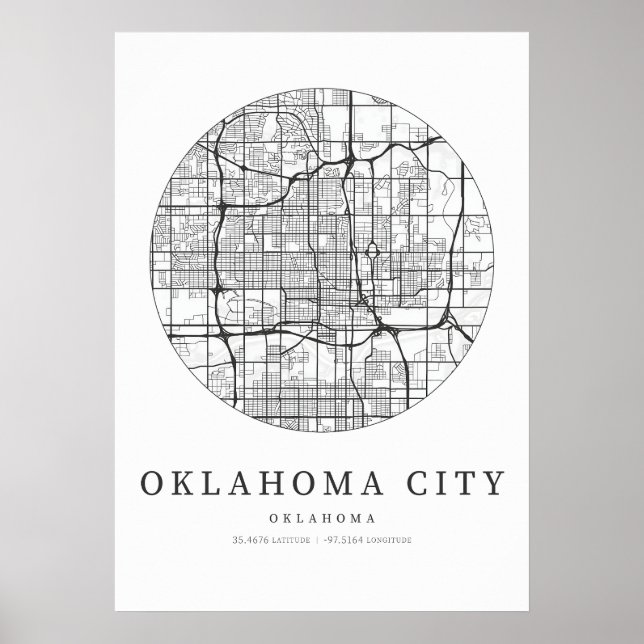 Poster Oklahoma City Oklahoma Street Plan de disposition (Devant)