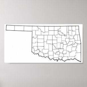 Poster Oklahoma Counties Blank Outline Map