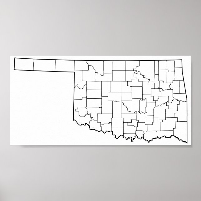 Poster Oklahoma Counties Blank Outline Map (Devant)
