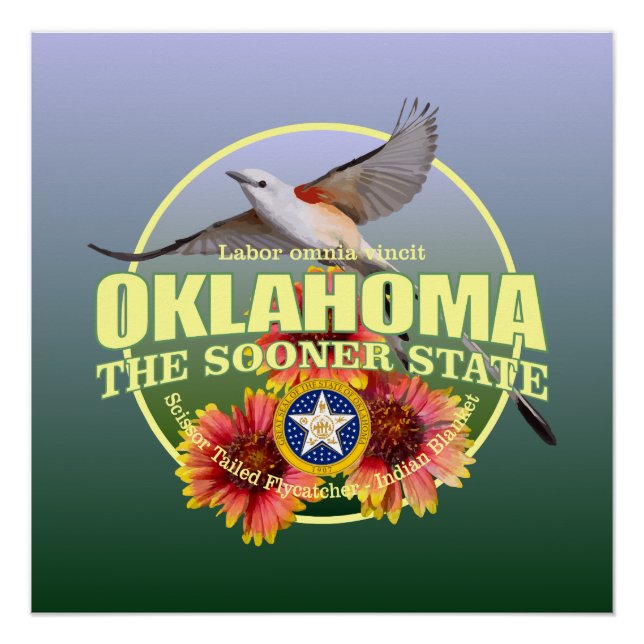 Poster Oklahoma State Bird & Flower (Devant)