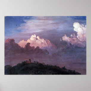 Poster Olana dans les nuages par l'église de Frederic