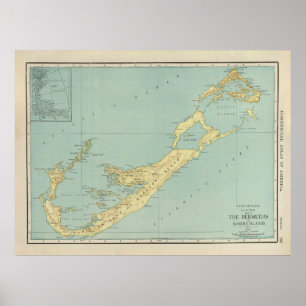 Poster Old Bermuda Map (1924) Vintage Bermudian Island 