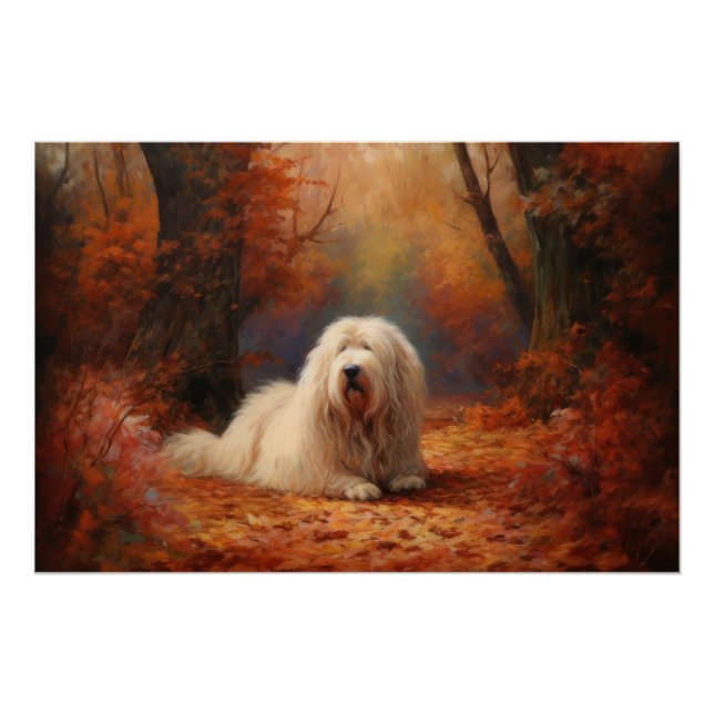 Poster Old English Sheepdog en automne Leaves Fall Inspir (Devant)