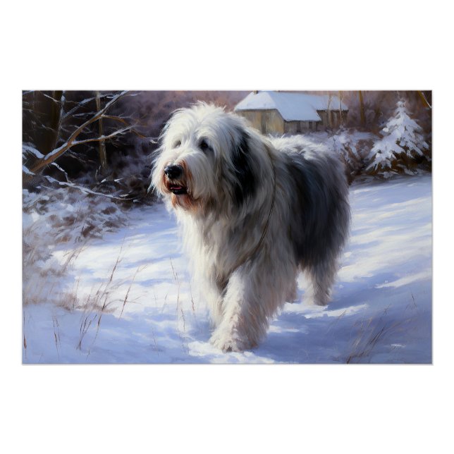 Poster Old English Sheepdog Laisser neiger Noël (Devant)