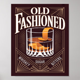 Poster Old Fashioned Cocktail Art Deco Vintage Bar 