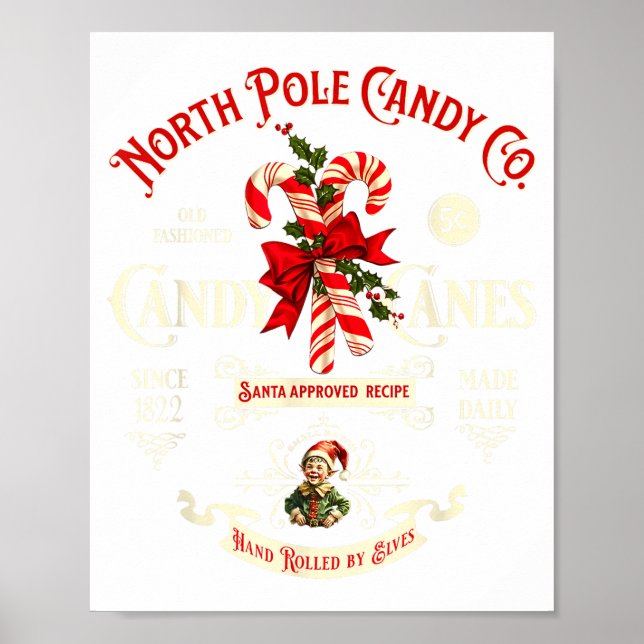 Poster Old Fashioned North Le Candy Cane Company Elf Chri (Devant)