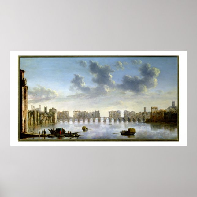 Poster Old London Bridge (pétrole), c.1630 (Devant)