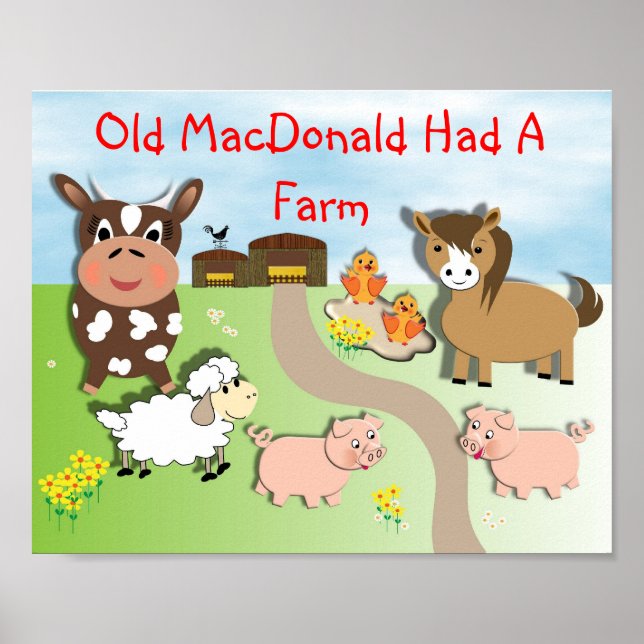 Poster Old MacDonald Avait Une Ferme Image Mignonne Enfan (Devant)