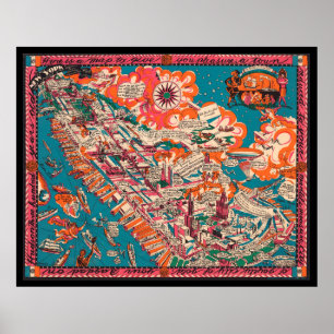 Poster Old New York City Pictorial Map (1925) 