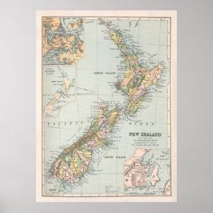 Poster Old New Zealand Map (1892) New Zealander 