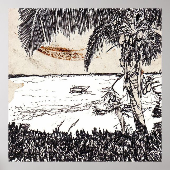 Poster Old Paper Coconut Tree, Bahamas (Devant)