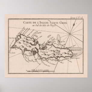 Poster Old St Croix Map (1764) Vintage Virgin Islands 