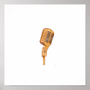 Poster Old Vintage Microphone Scratched Faded Brown