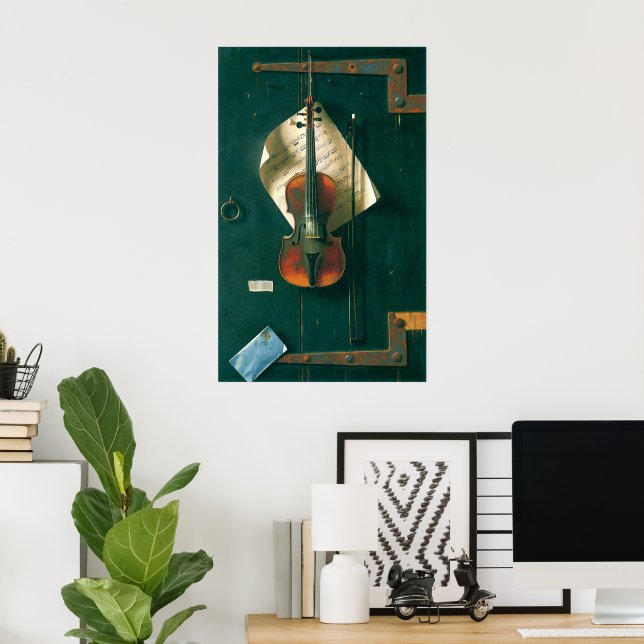 Poster Old Violon Still Life par William Michael Harnett (Bureau à domicile)
