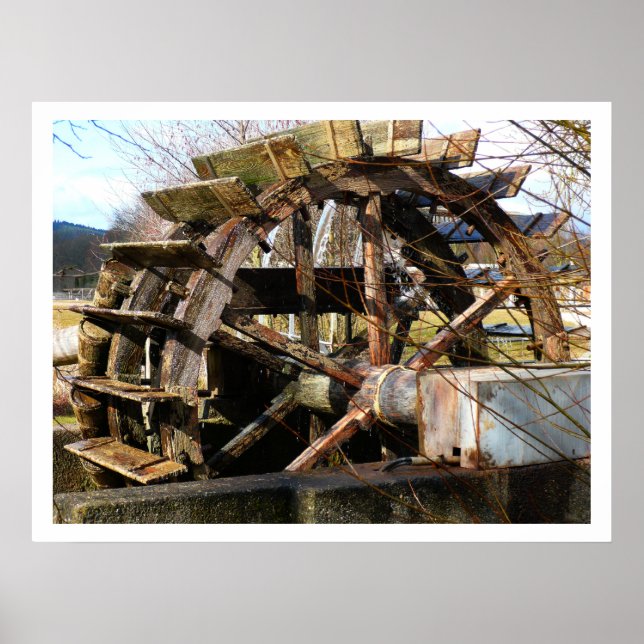 Poster Old Wood Waterwheel (Devant)
