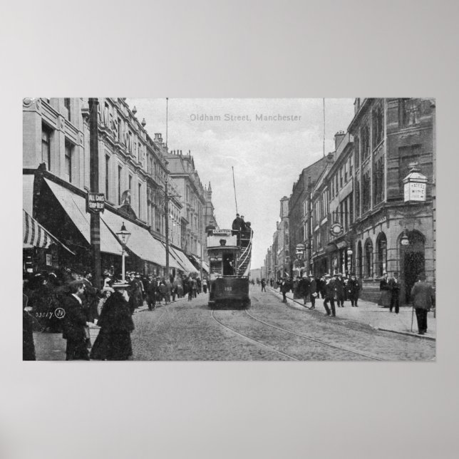 Poster Oldham Street, Manchester, vers 1910 (Devant)