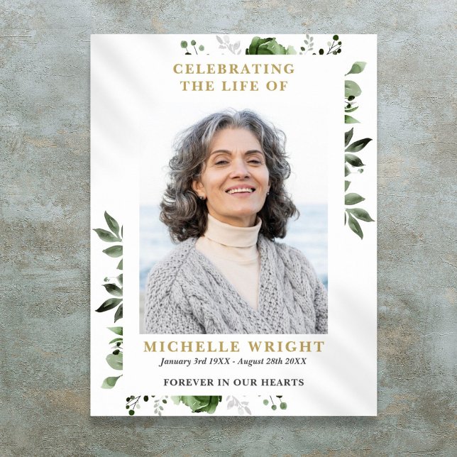 Poster Olive Green Photo Funérailles Célébration De La Vi (Olive Green Photo Funeral Celebration Of Life Sign)