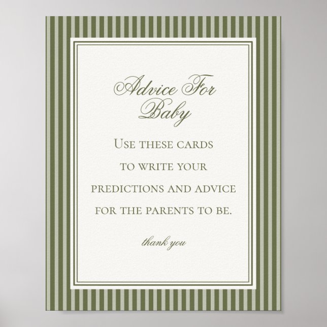 Poster Olive Martini Green Striped Advice for Baby Game (Devant)