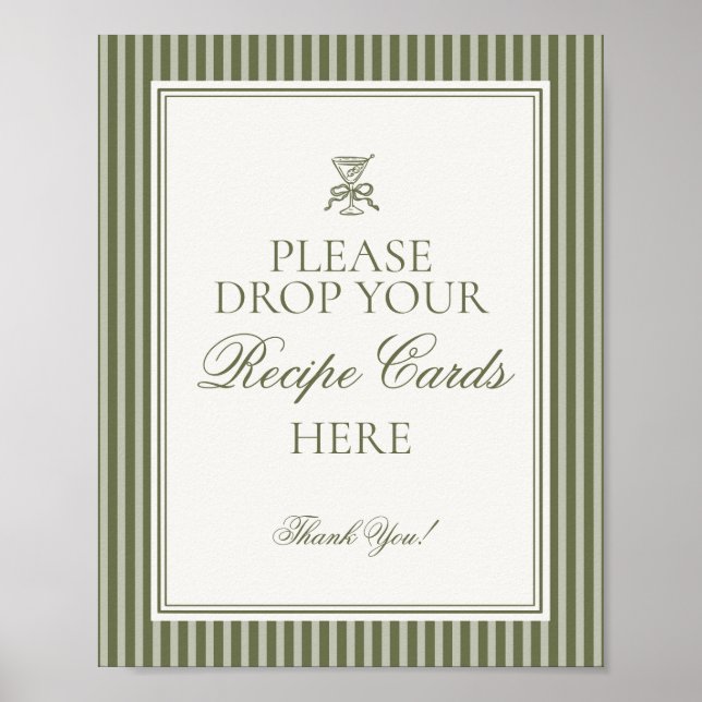 Poster Olive Martini Green Striped Share Recipe Bridal (Devant)
