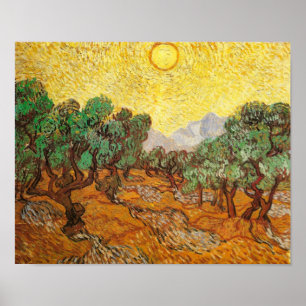 Poster Olive Trees Ciel Jaune & Soleil Van Gogh Art