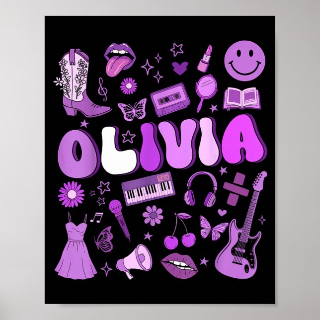 Poster Olivia First Name I Love Olivia Groovy 80's Girls  (Devant)