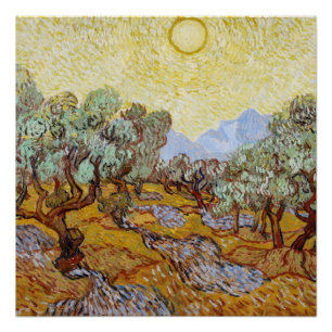 Poster Oliviers au ciel et au soleil jaunes