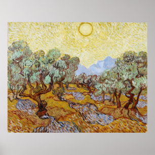 Poster Oliviers au ciel et au soleil jaunes