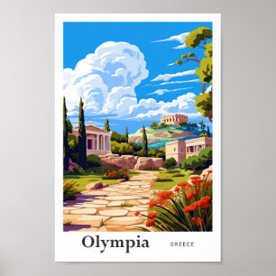 Poster Olympia Grèce Art Voyage Illustration Vintage