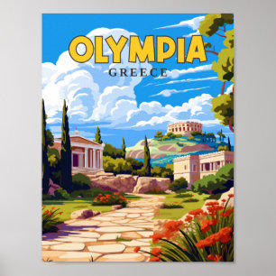 Poster Olympia Grèce illustration de voyage vintage