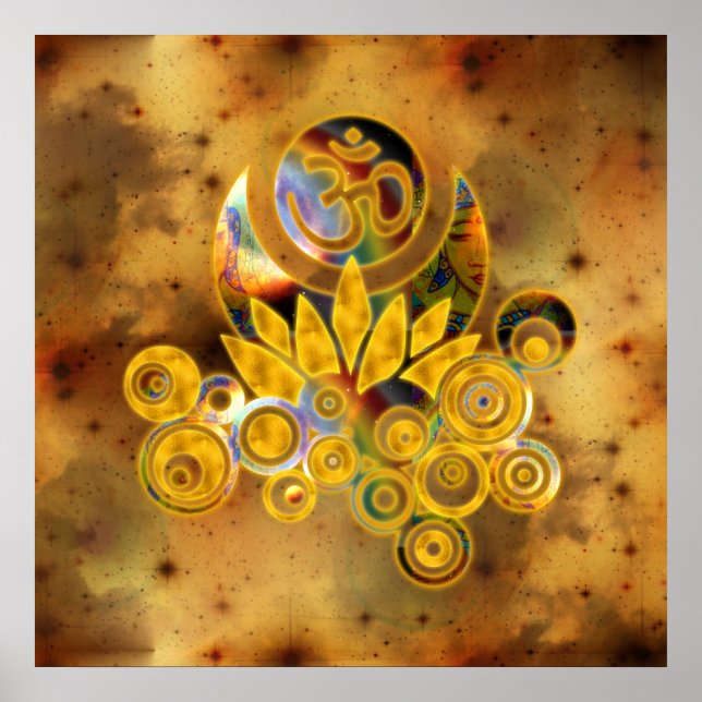 Poster Om Lotus | univers jaune foncé (Devant)