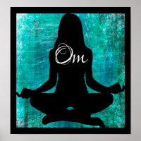 Om Turquoise et Black Femmes Méditant Yoga Poste