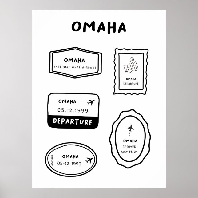 Poster Omaha - Collection de timbres de voyage | Minimali (Devant)