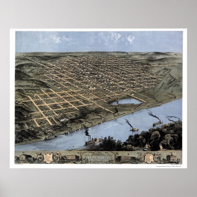 Poster Omaha, NE Carte panoramique - 1868 (Devant)