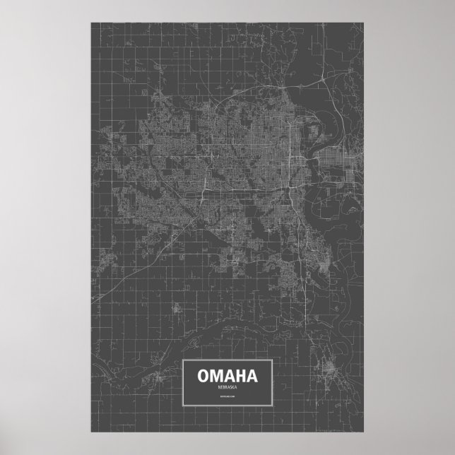 Poster Omaha, Nebraska (blanc sur noir) (Devant)