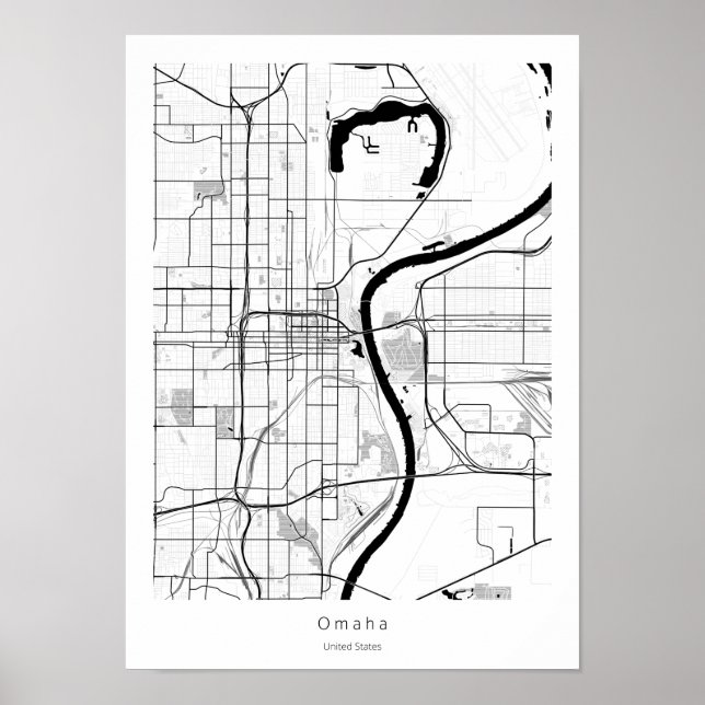 Poster Omaha Nebraska Moderne Minimal Simple Ville Carte (Devant)