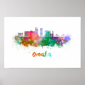 Poster Omaha V2 skyline in watercolor
